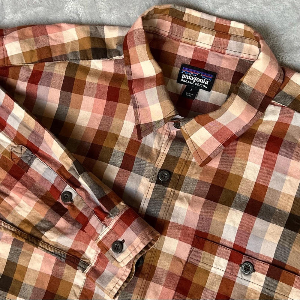 Patagonia Plaid Checkered Button Down Long Sleeve Organic Cotton Shirt Size L